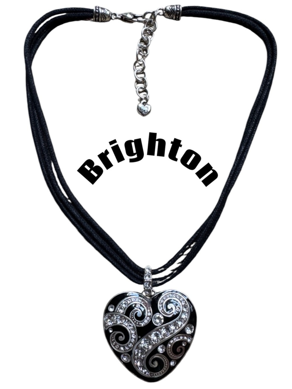 Brighton Black Heart Pendant Necklace with Crystal Swirls - Retired